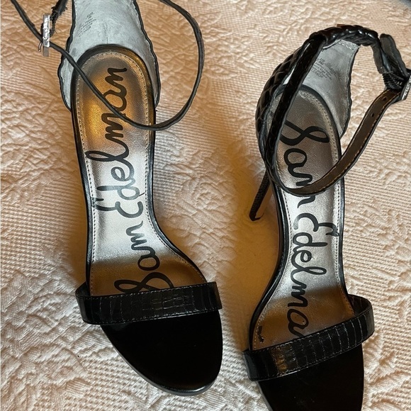 Sam Edelman Eleanor.  Black reptile print; sky high sandals - Picture 2 of 7